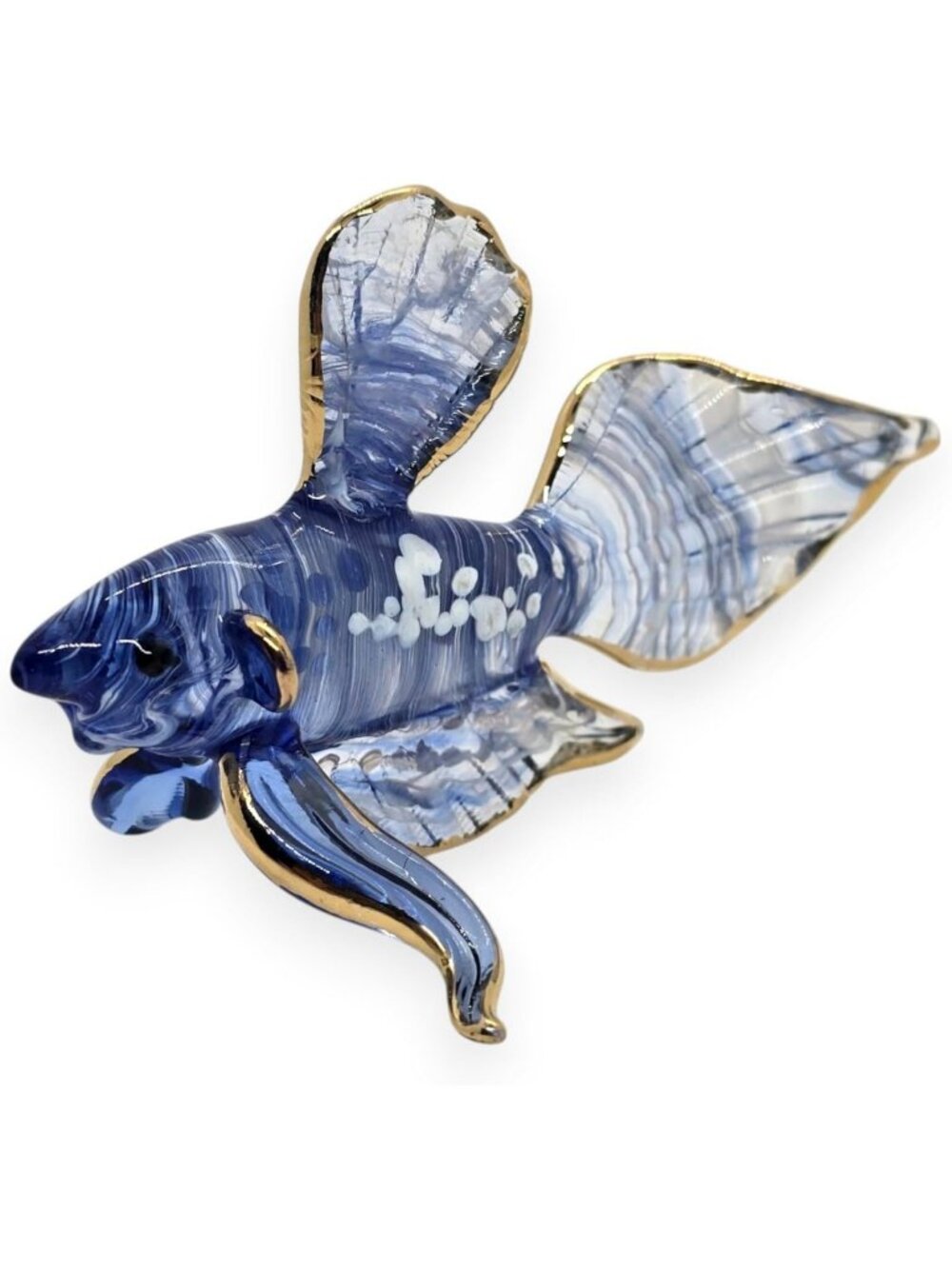 Handcrafted 4½" Dark Blue Betta Fish Glass Figurine - Unique Tabletop Decor